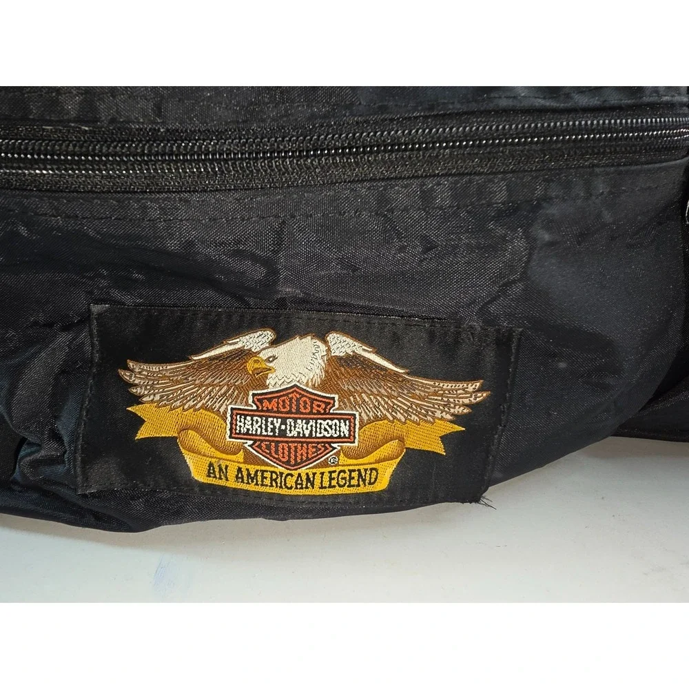 VTG Harley-Davidson Black Duffel Bag Embroidered Logo Motorcycle Travel‎ Pockets